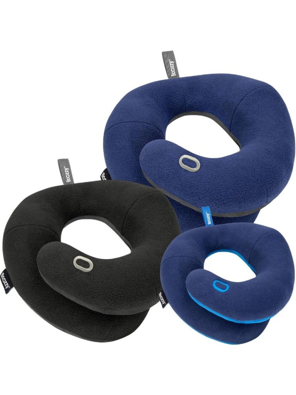 Travel Neck Pillow Set - 3-Pack with Chin Support, Large & Small Sizes, Navy